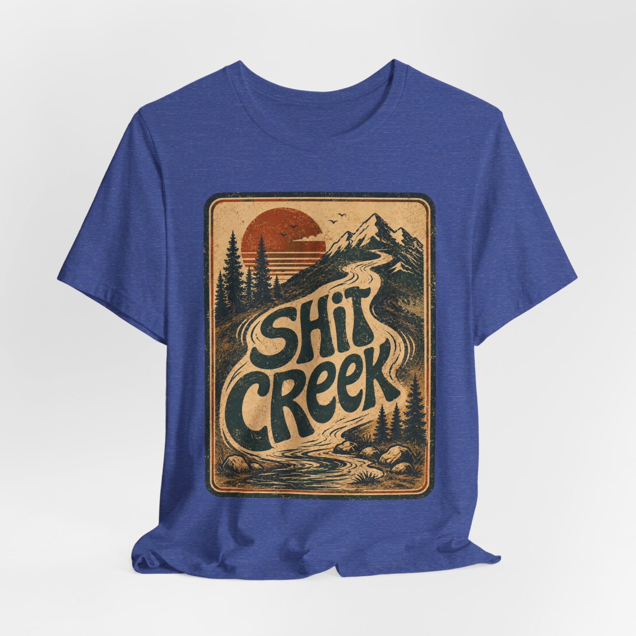Shit Creek Retro Mountain T-Shirt in Heather Peach - funny retro mountain graphic tee, Barely Outdoorsy