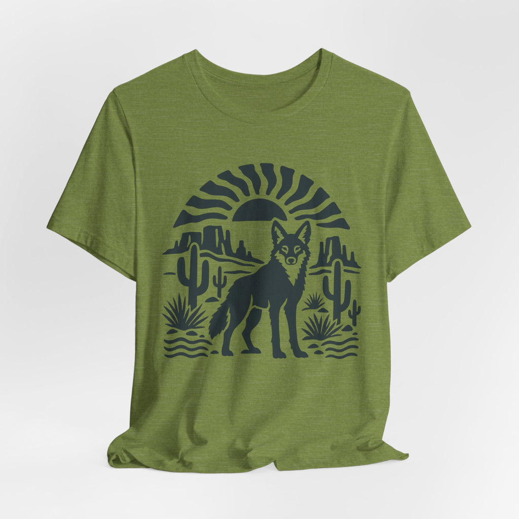 Desert Coyote Minimalist Southwest T-Shirt in Heather Team Purple - minimalist Southwest desert coyote cactus graphic tee, Barely Outdoorsy