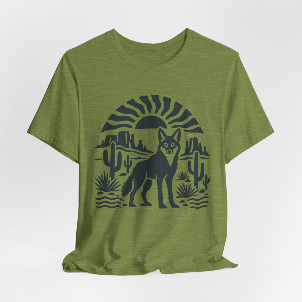 Desert Coyote Minimalist Southwest T-Shirt in Heather Team Purple - minimalist Southwest desert coyote cactus graphic tee, Barely Outdoorsy