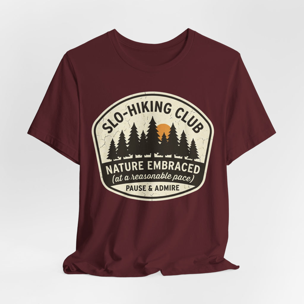 Slo-Walking Club tee flat lay unisex Bella Canvas 3001 BarelyOutdoorsy