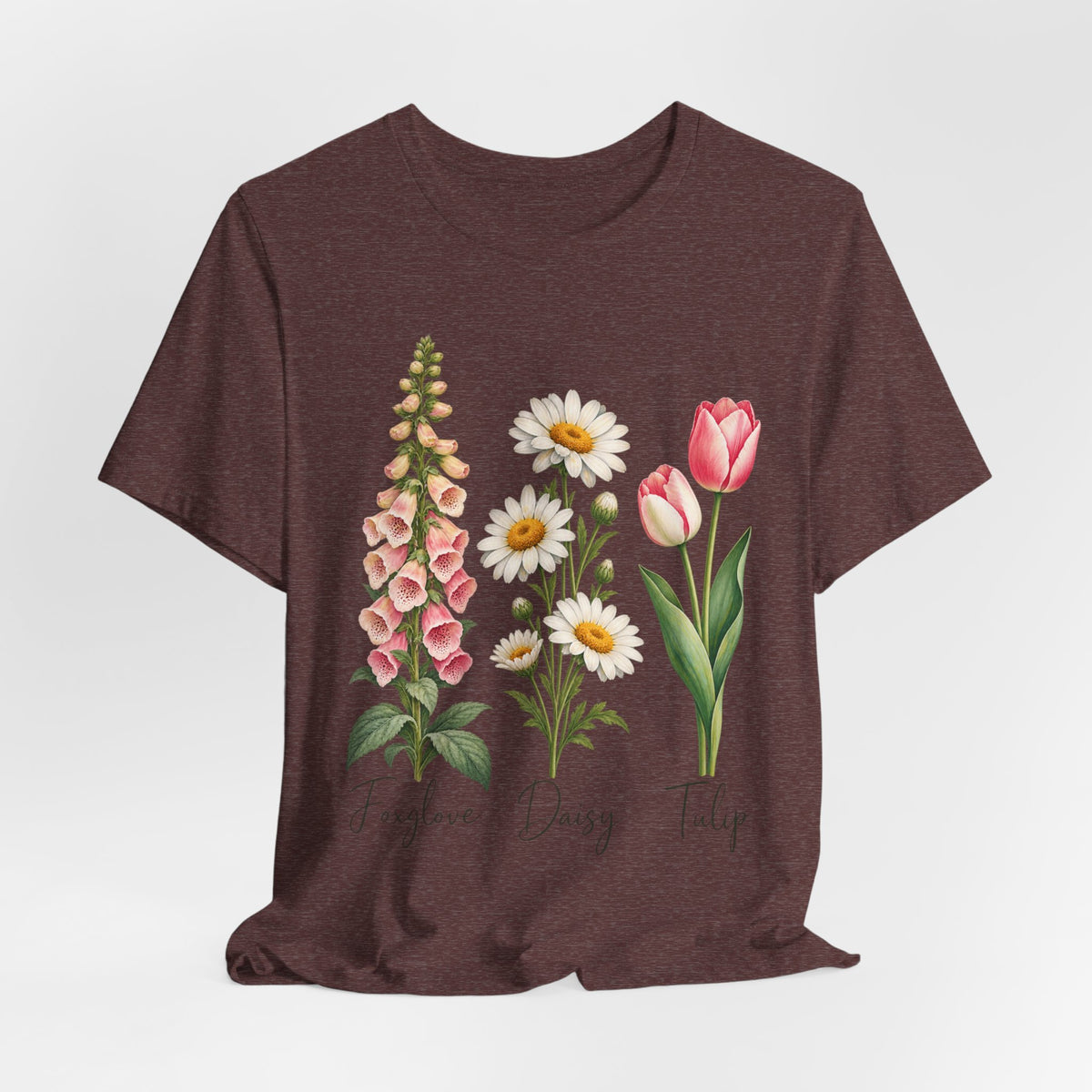 FDT Foxglove Daisy Tulip T-Shirt in Heather Autumn - funny botanical wildflower FDT foxglove daisy tulip graphic tee, Barely Outdoorsy