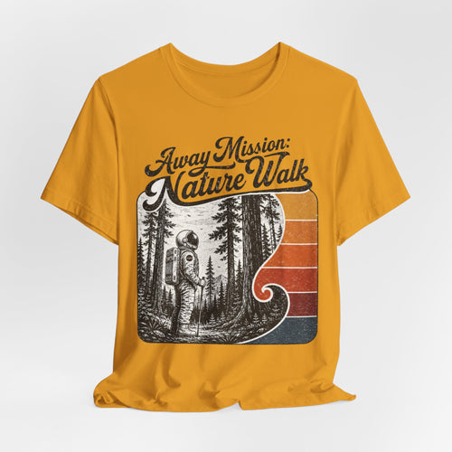Away Mission Nature Walk T-Shirt in White - retro astronaut nature walk sci-fi graphic tee, Bella Canvas 3001
