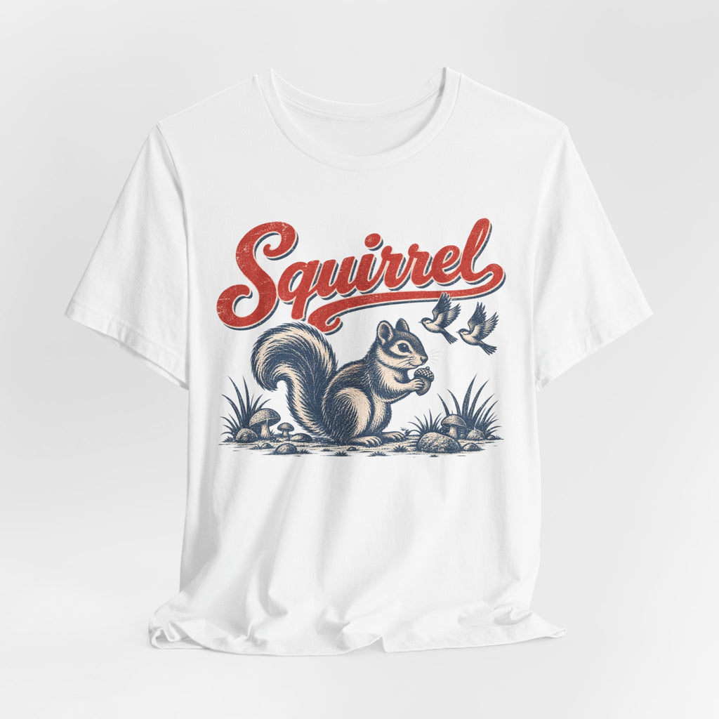 Vintage Squirrel Woodland Tee in Dark Grey Heather - retro squirrel naturalist woodland shirt, Barely Outdoorsy
