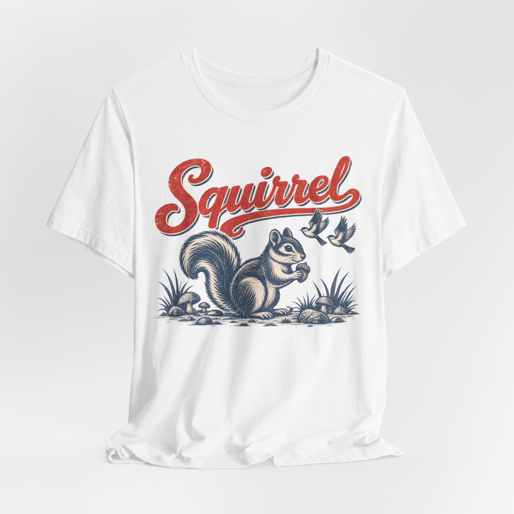 Vintage Squirrel Woodland Tee in Dark Grey Heather - retro squirrel naturalist woodland shirt, Barely Outdoorsy