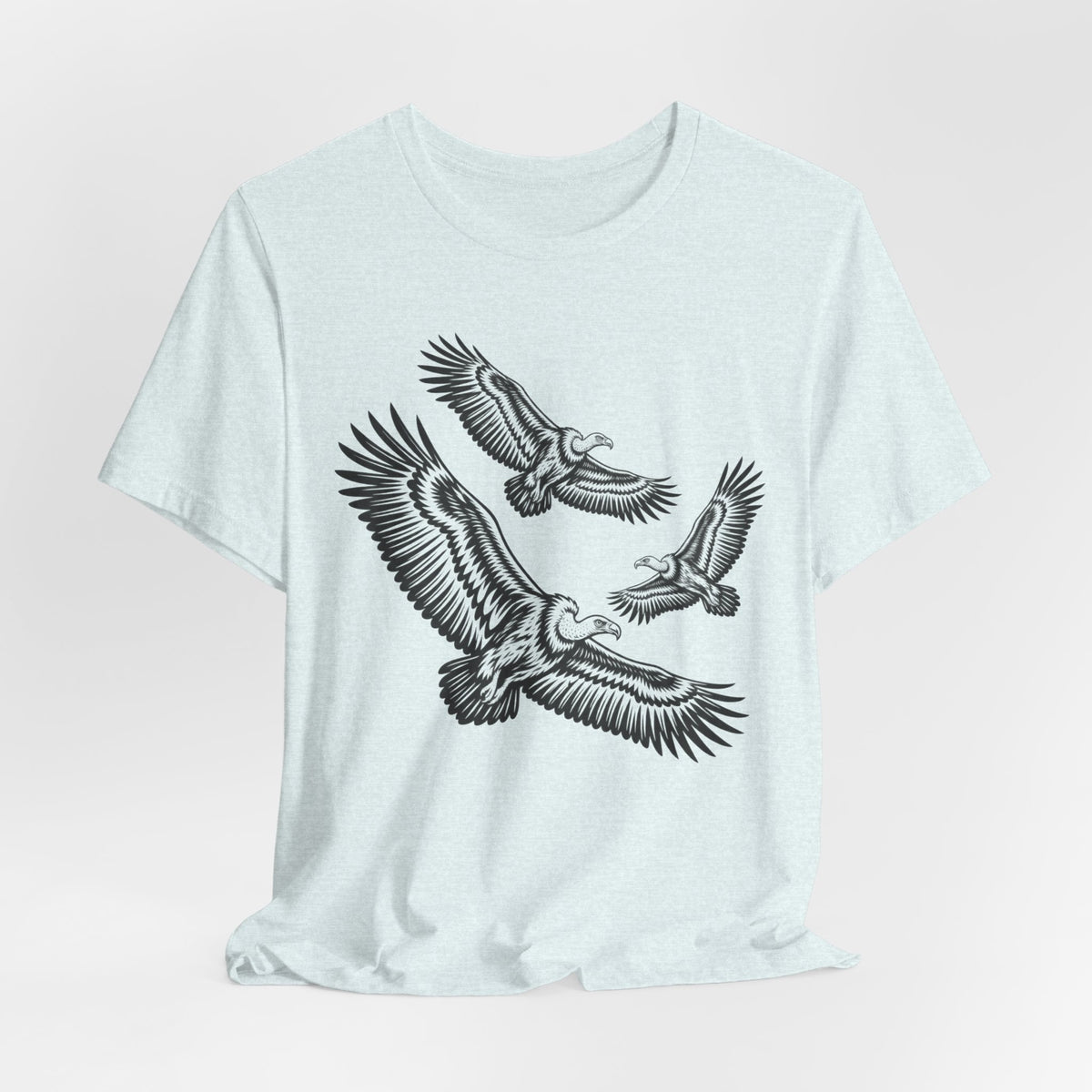 Vultures in Flight T-Shirt in Heather Prism Ice Blue - vintage naturalist vultures graphic tee, Barely Outdoorsy
