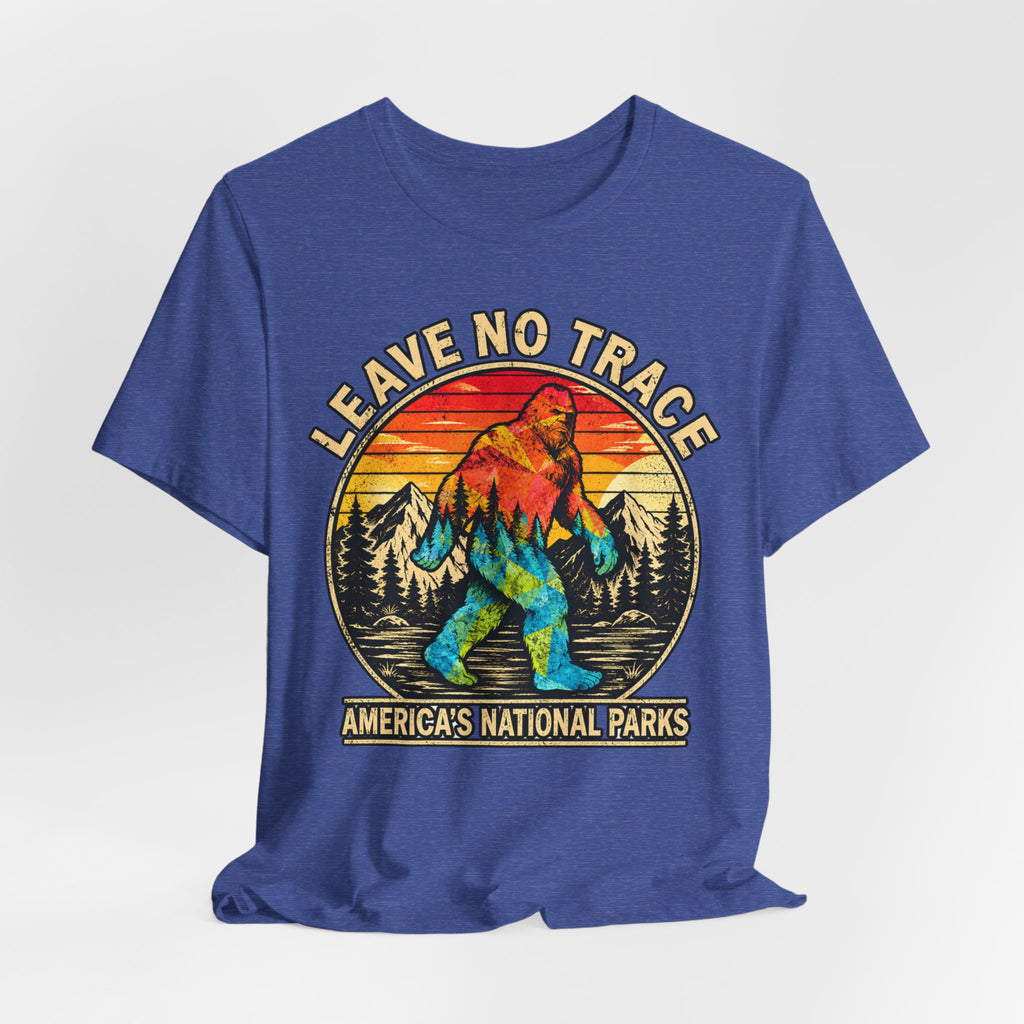Leave No Trace Bigfoot Tee in Brown - funny Sasquatch national park shirt, Barely Outdoorsy Bella Canvas 3001