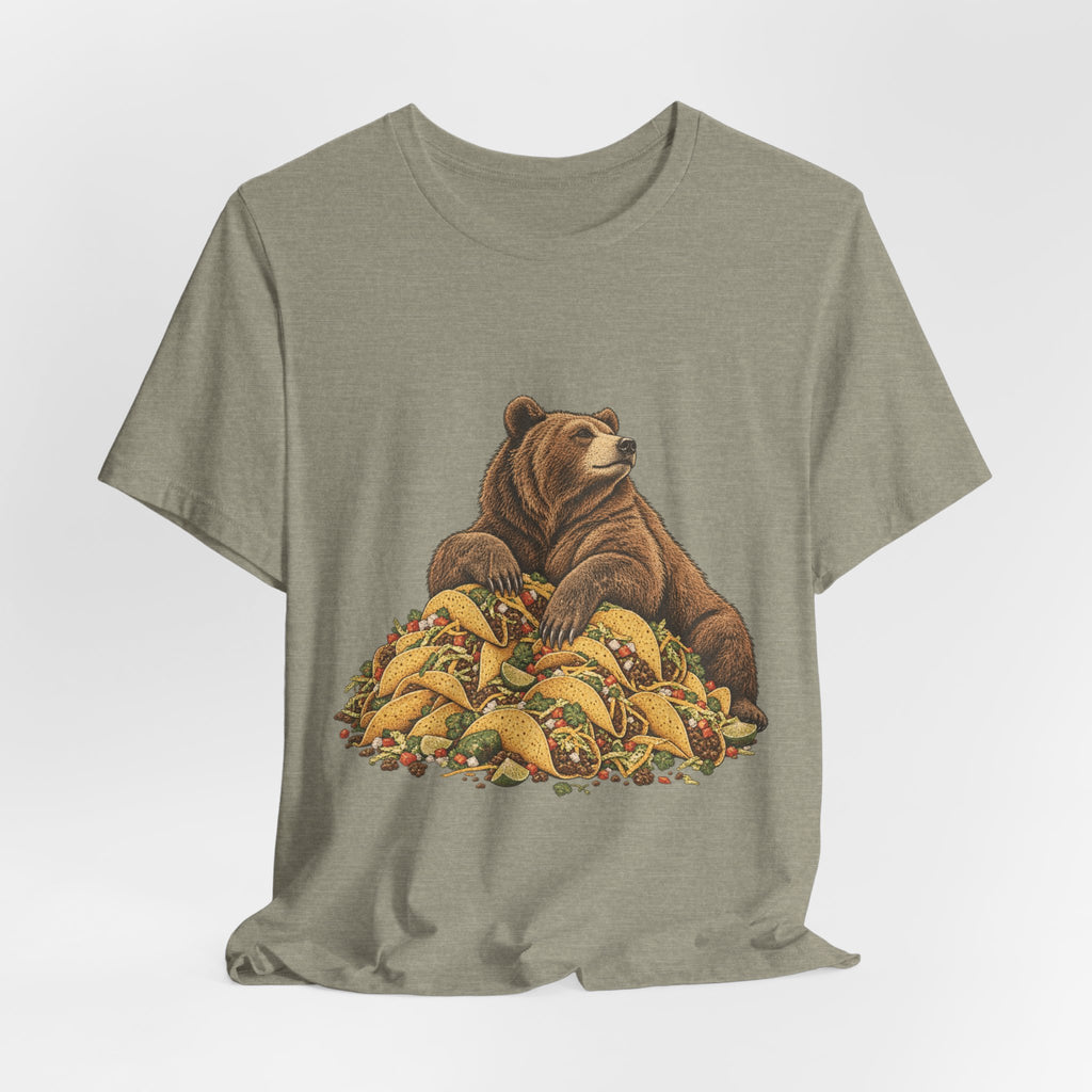 Taco Coma Bear T-Shirt in Natural - funny taco coma bear food humor graphic tee, Barely Outdoorsy