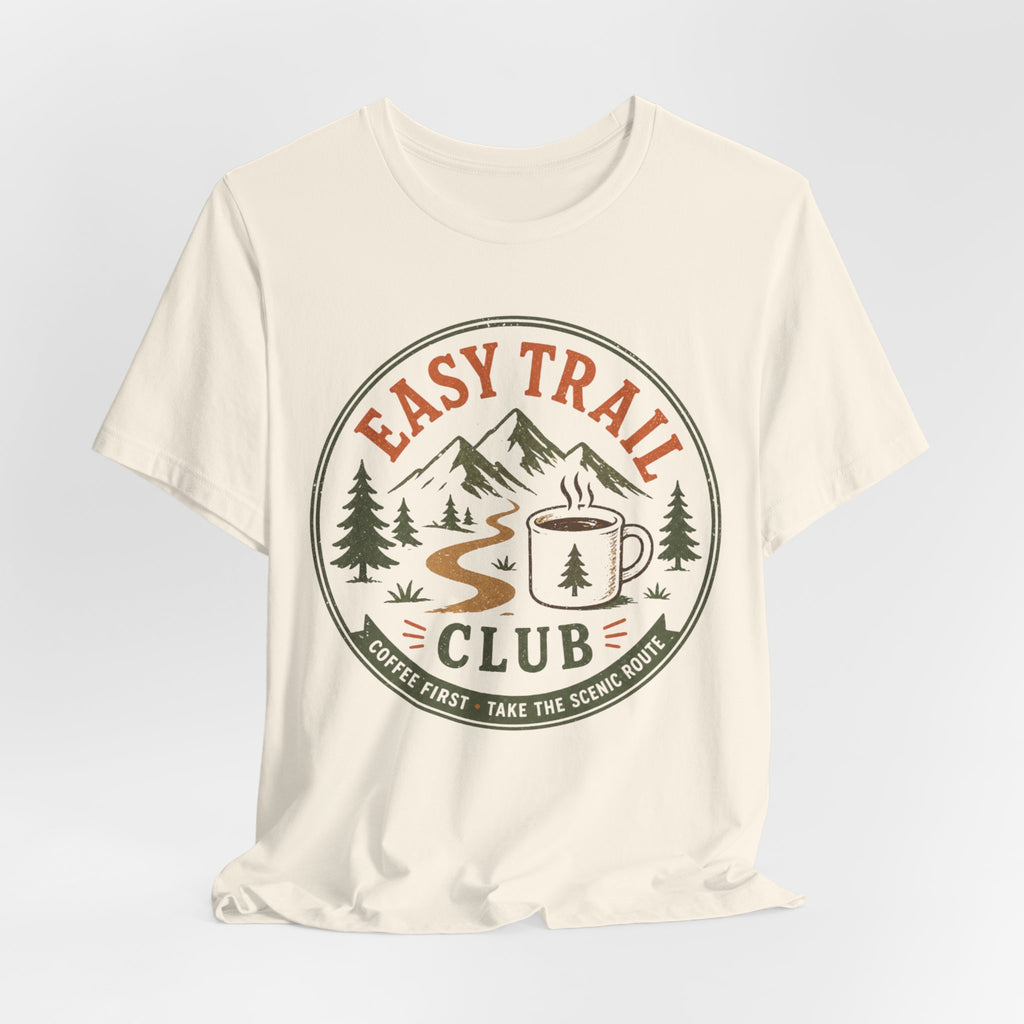 Easy Trail Club tee flat lay unisex Bella Canvas 3001