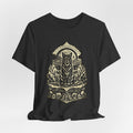 Moonlit Coyote Linocut T-Shirt in Black Heather - Southwest linocut moonlit coyote woodcut graphic tee, Barely Outdoorsy