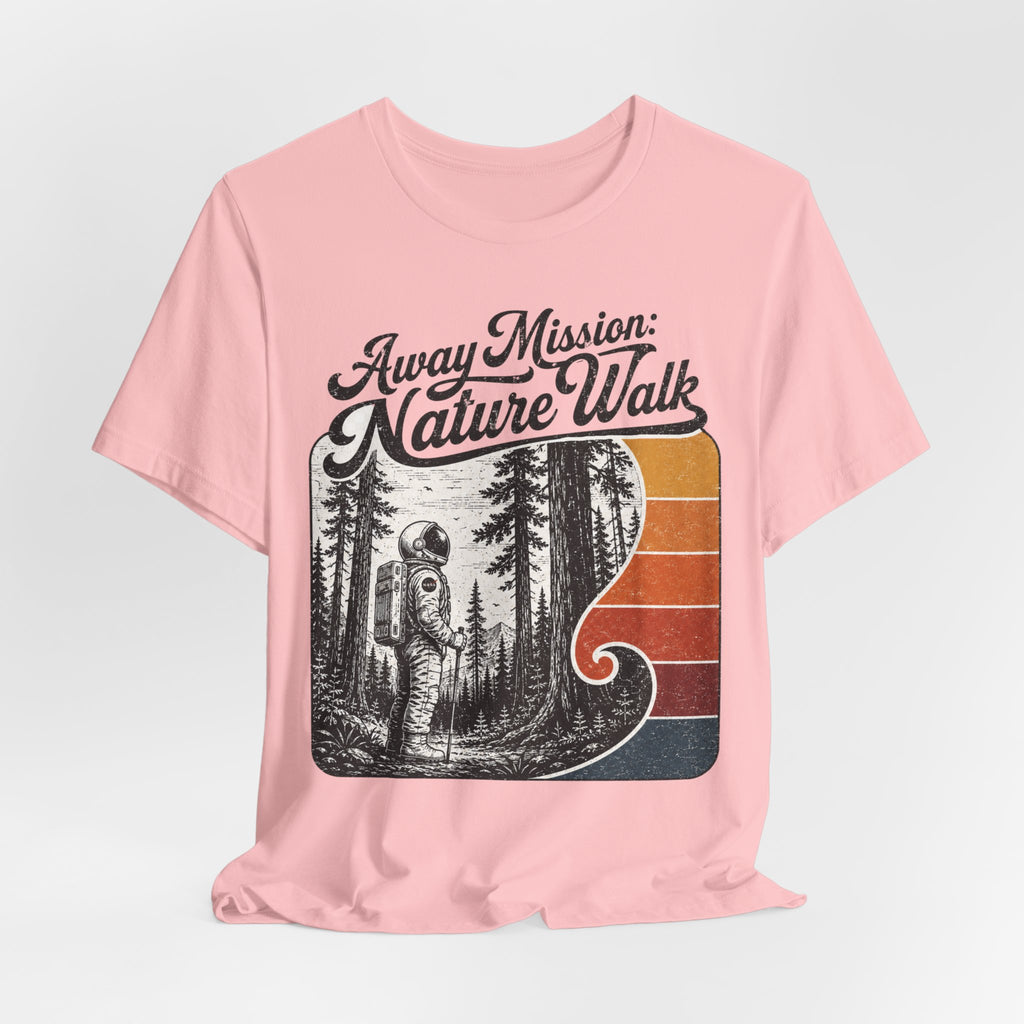Away Mission Nature Walk Tee in Natural - funny astronaut nature walk retro sci-fi shirt, Barely Outdoorsy Bella Canvas 3001