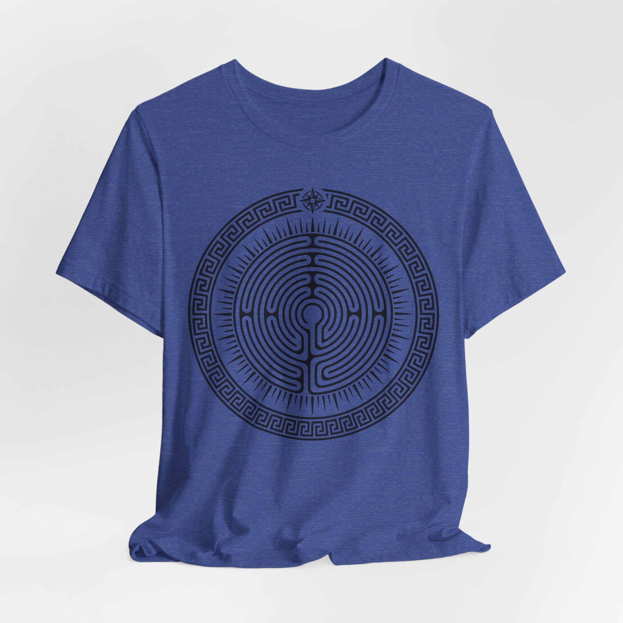 Journey Labyrinth T-Shirt in Asphalt - bold spiral maze sunburst geometric graphic tee, Barely Outdoorsy Bella Canvas 3001