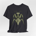 Ornamental Praying Mantis T-Shirt in Heather Stone - goblincore ornamental folk art praying mantis insect graphic tee, Barely Outdoorsy