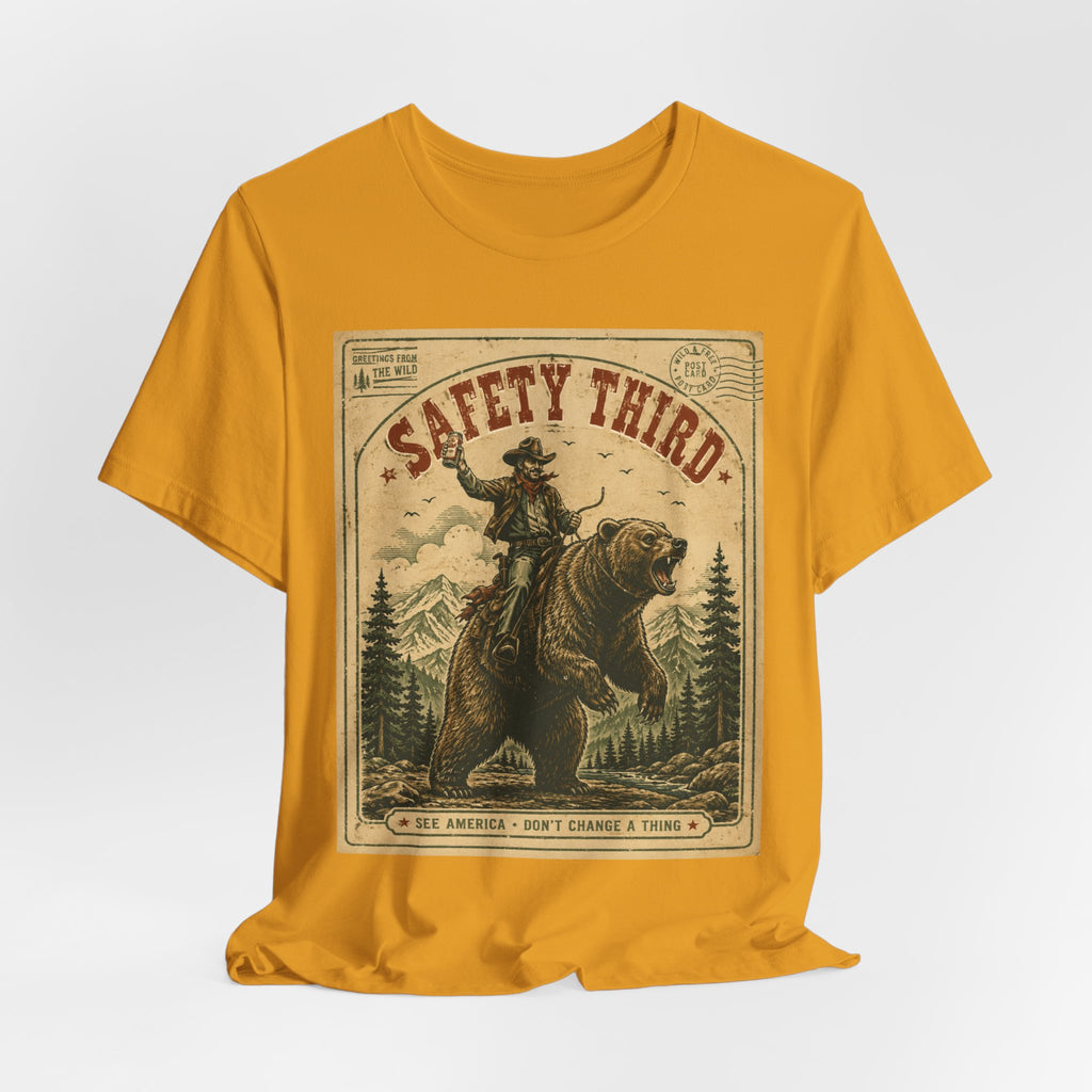 Safety Third Funny Bear Riding Cowboy T-Shirt