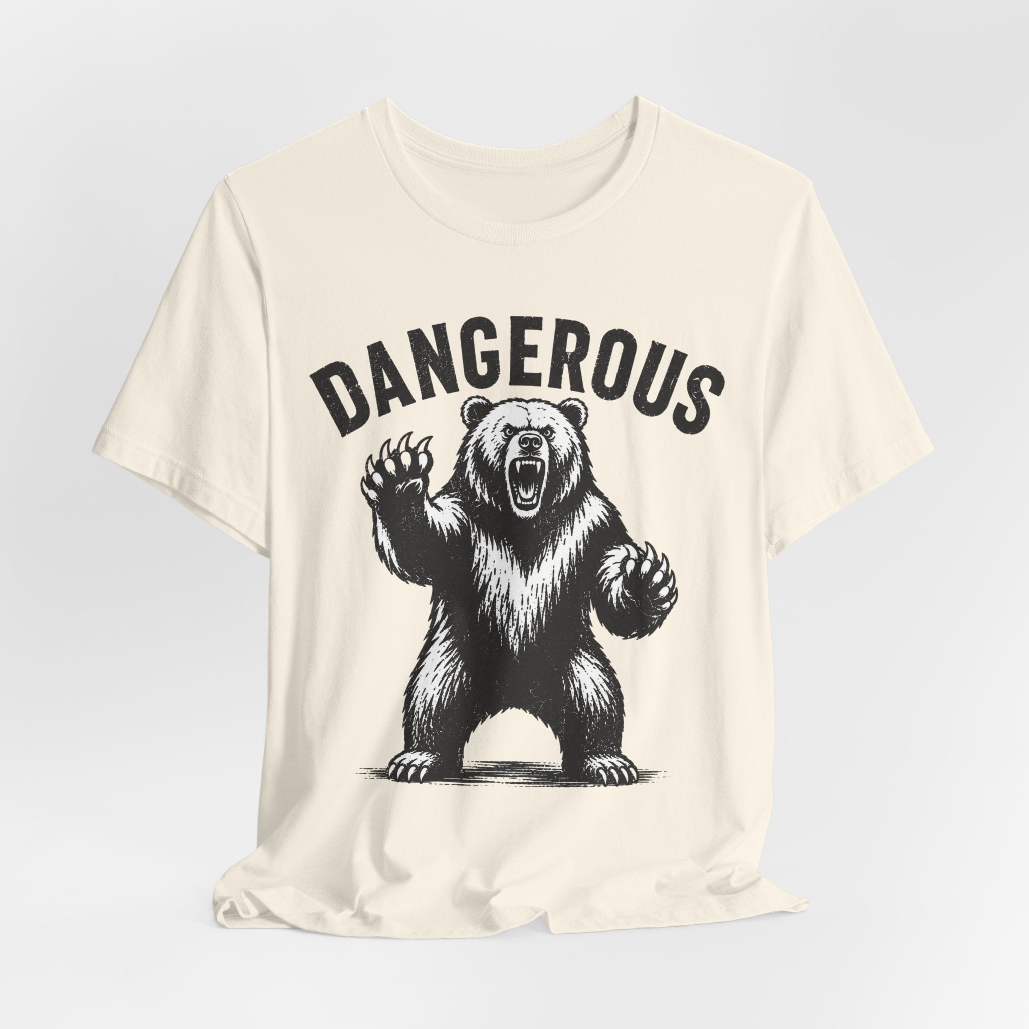 Dangerous Bear Grizzly Tee in Heather Prism Lilac - funny grizzly bear danger sign shirt, Barely Outdoorsy Bella Canvas