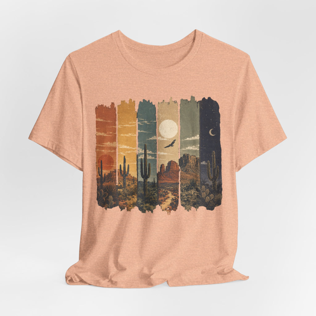 Desert Day to Night Saguaro T-Shirt in Navy - bold Southwest saguaro day night graphic tee, Barely Outdoorsy Bella Canvas
