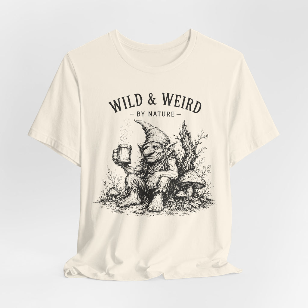 Wild and Weird By Nature T-Shirt in Athletic Heather - funny raccoon coffee nature graphic tee, Barely Outdoorsy Bella Canvas 3001