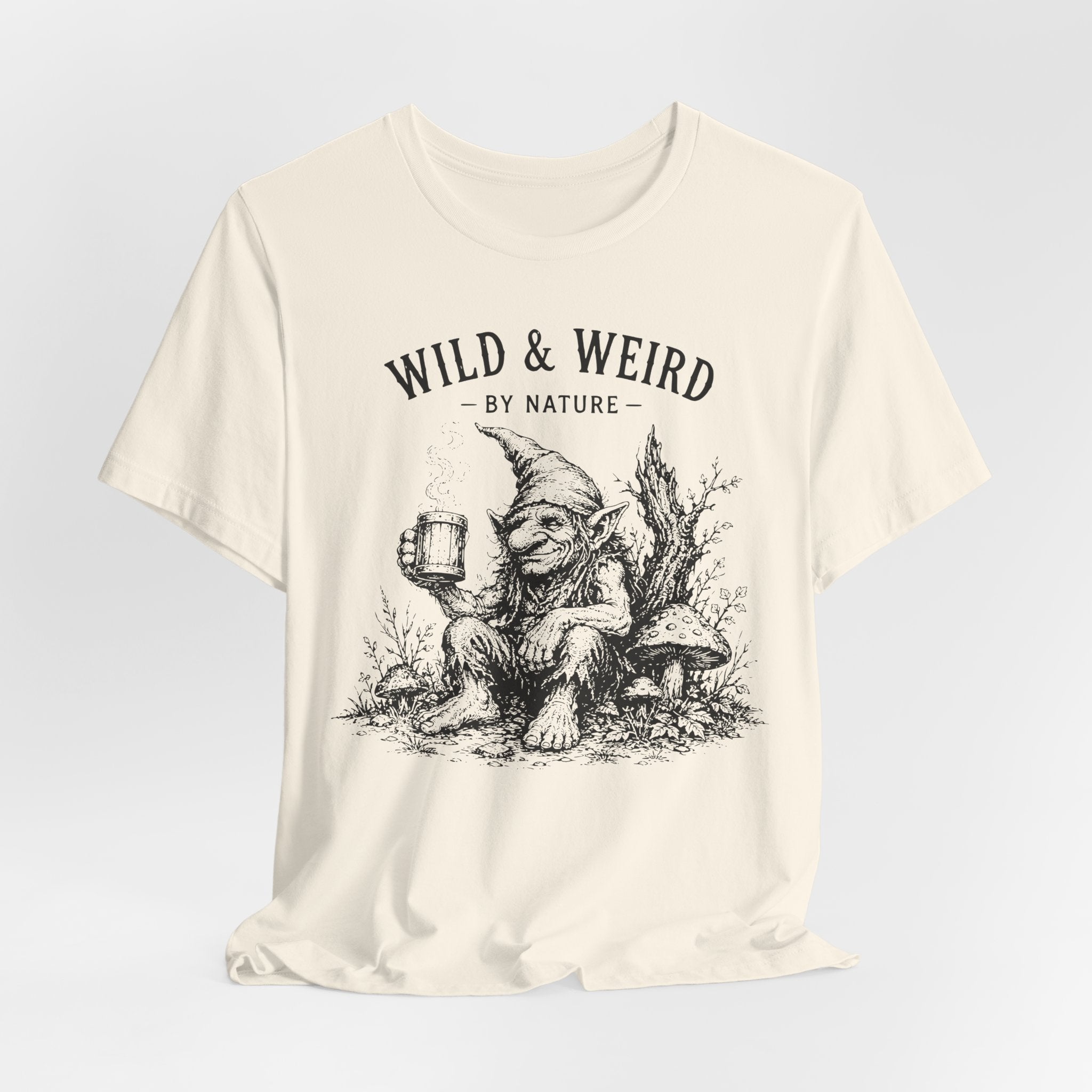 Wild and Weird By Nature T-Shirt in Athletic Heather - funny raccoon coffee nature graphic tee, Barely Outdoorsy Bella Canvas 3001