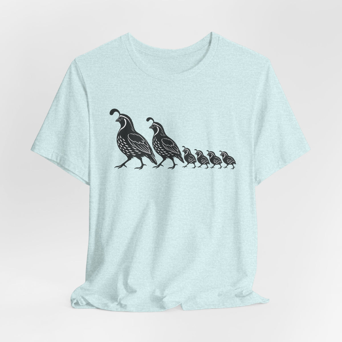 Quail Family Walk T-Shirt in White detail - Gambel's quail family walk close-up graphic