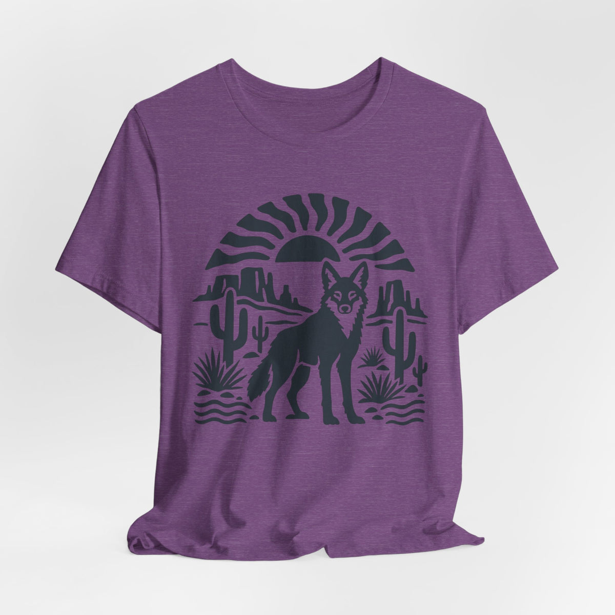 Desert Coyote Minimalist Southwest T-Shirt in Heather Sand Dune - minimalist Southwest desert coyote cactus graphic tee, Barely Outdoorsy
