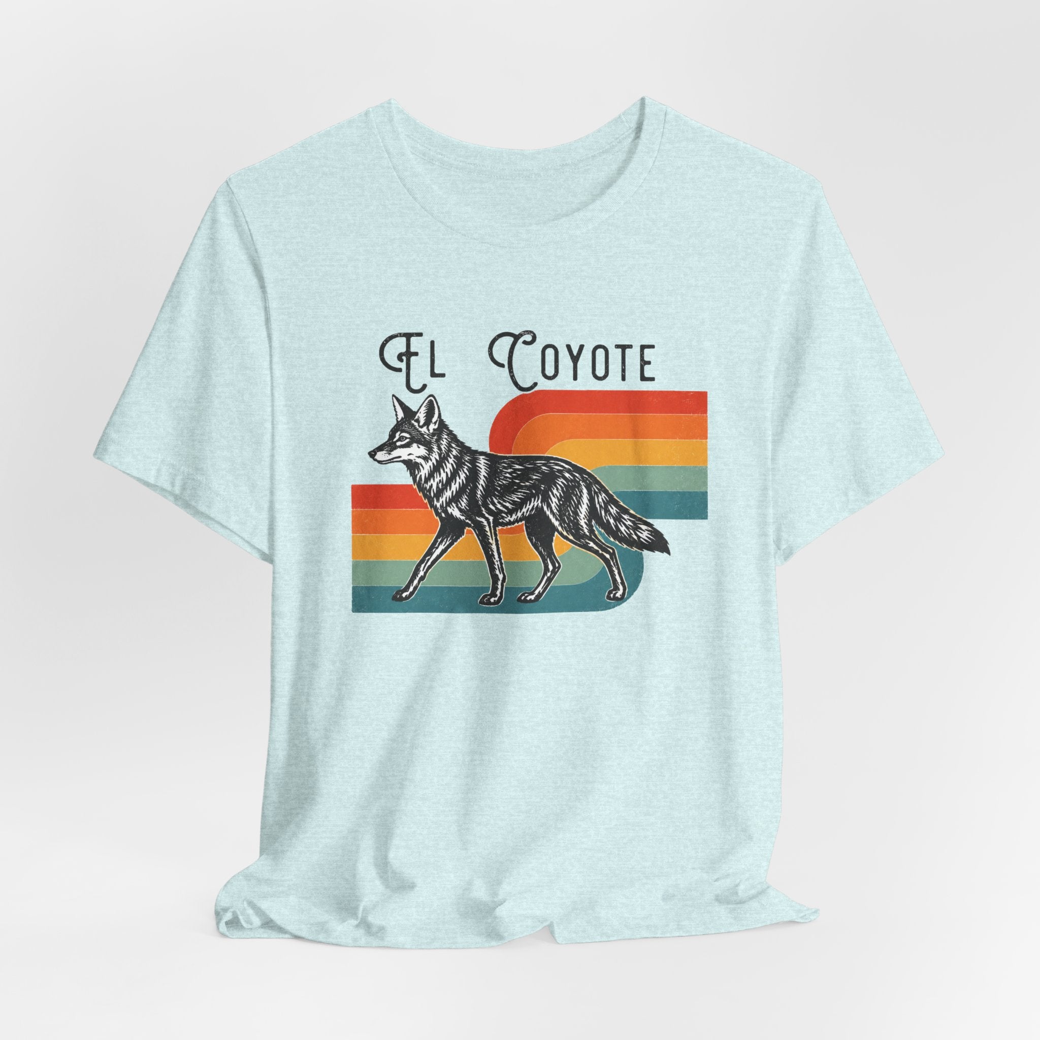 El Coyote desert wildlife retro rainbow stripe t-shirt natural graphic tee BarelyOutdoorsy