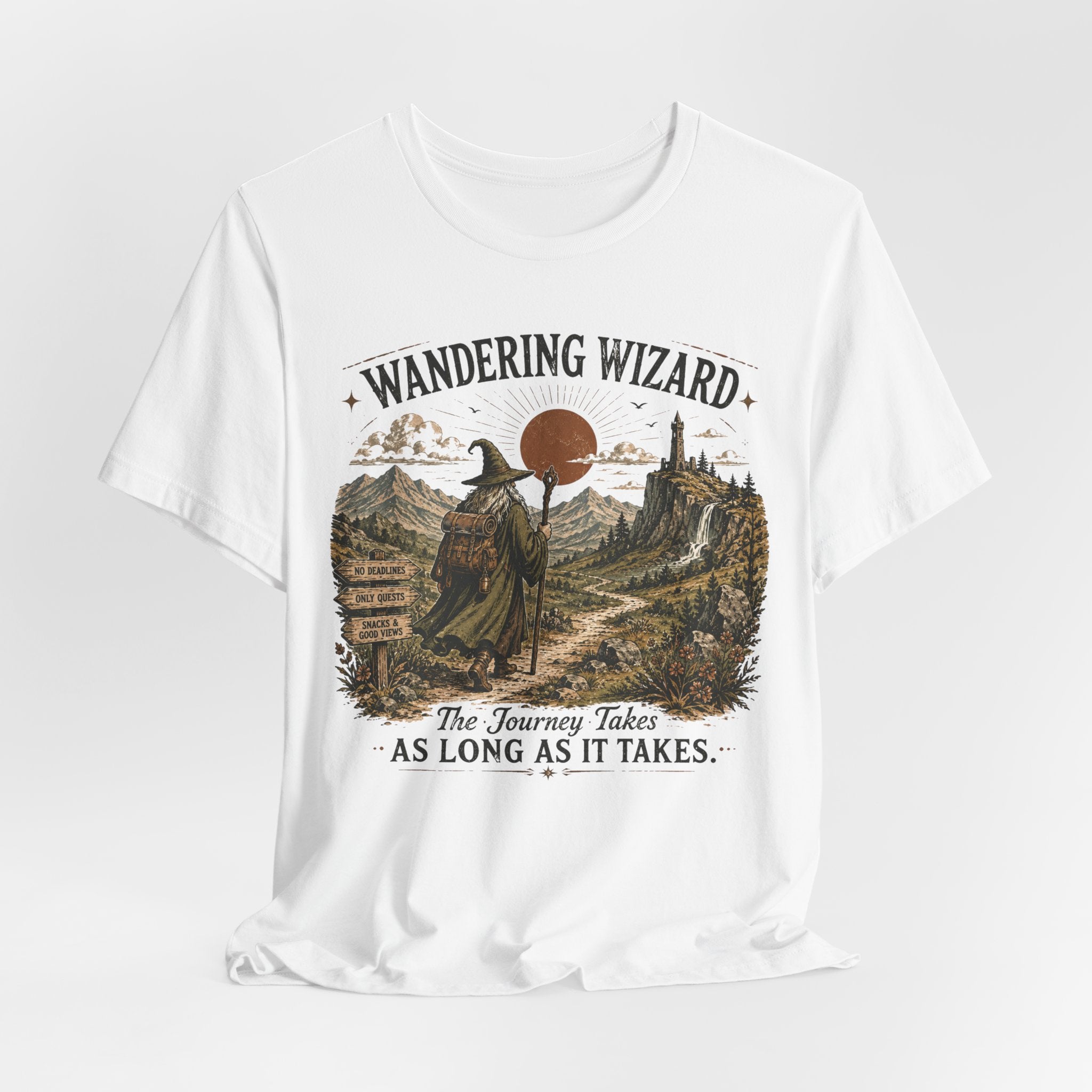Wandering Wizard Hiking Tee in Heather True Royal - fantasy wizard staff hiking shirt, Barely Outdoorsy