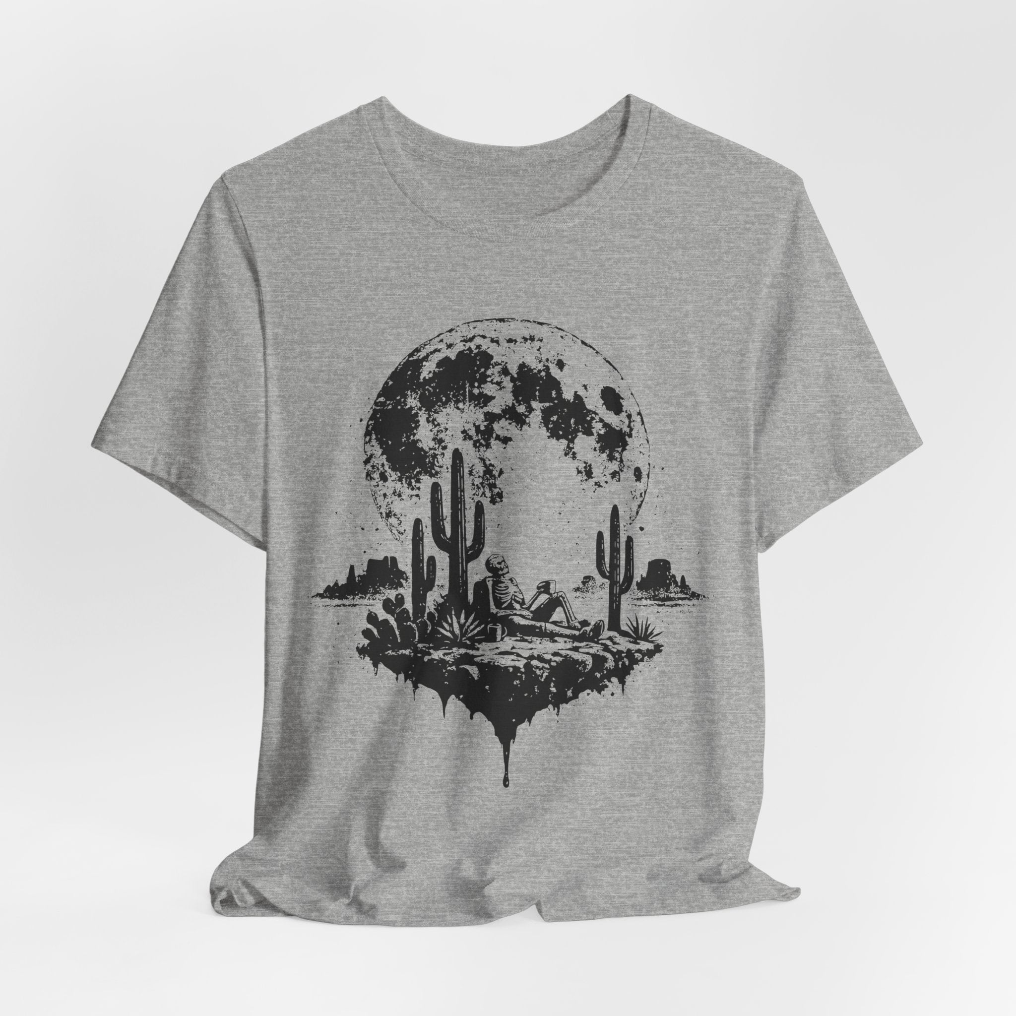 Skeleton Desert Coffee T-Shirt in Athletic Heather - funny skeleton desert coffee Southwest graphic tee, Barely Outdoorsy Bella Canvas 3001