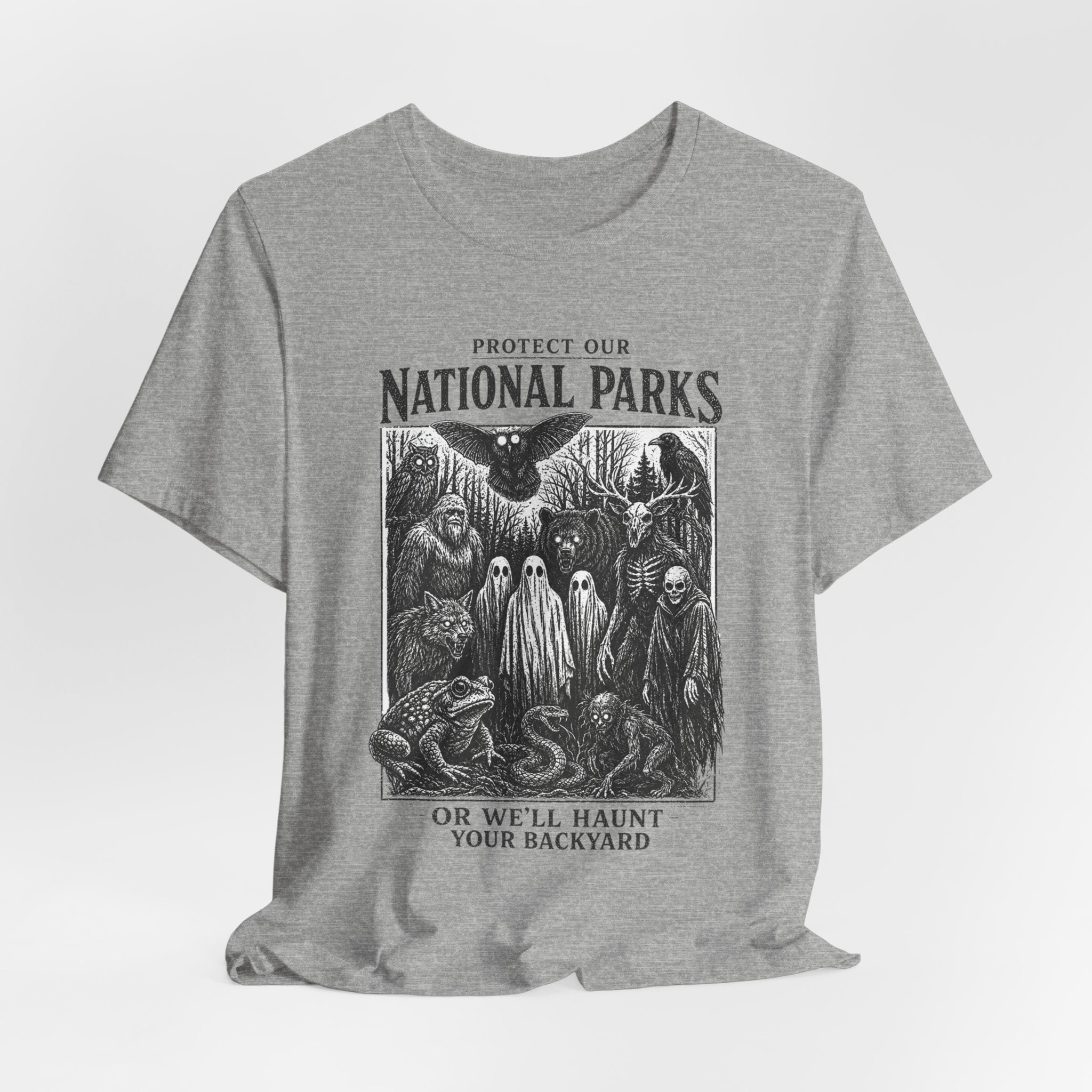 Protect Our National Parks cryptid haunt your backyard t-shirt graphic tee BarelyOutdoorsy