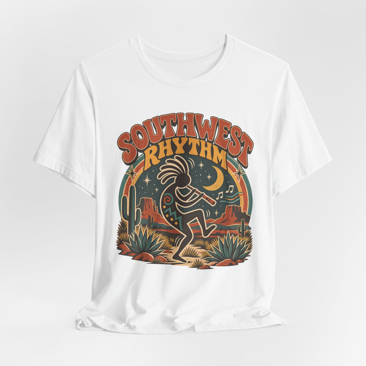 Southwest Rhythm Kokopelli T-Shirt in Black Heather - retro Kokopelli rhythm graphic tee, Barely Outdoorsy