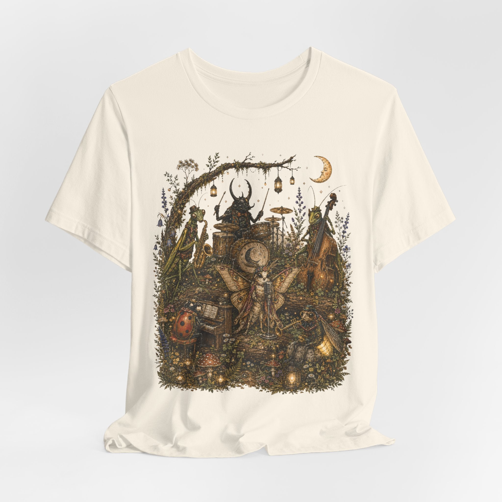 Bug Band Moonlight Concert Tee in Dark Grey Heather - funny insect band moonlit shirt, Barely Outdoorsy