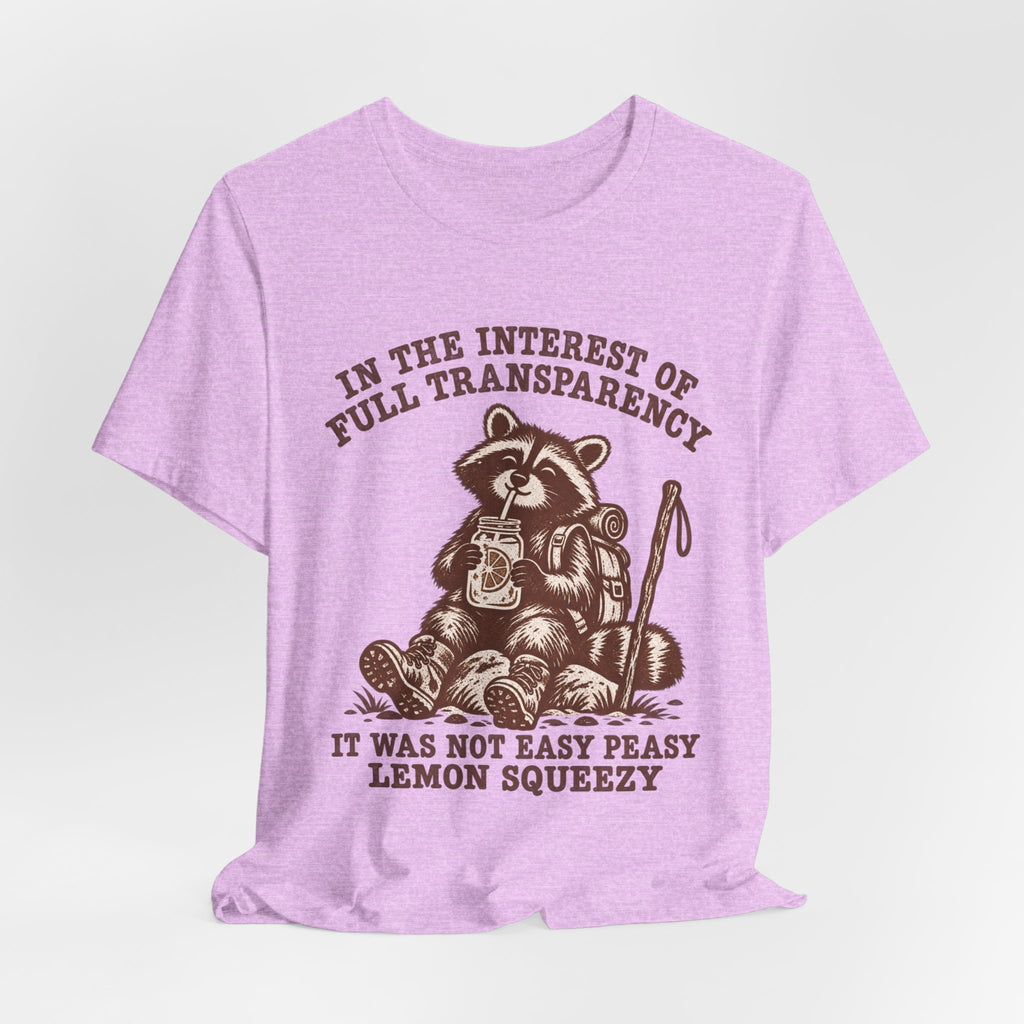 Full Transparency Raccoon Hiking T-Shirt flat lay Athletic Heather - unisex crew neck raccoon hiking graphic tee, Barely Outdoorsy