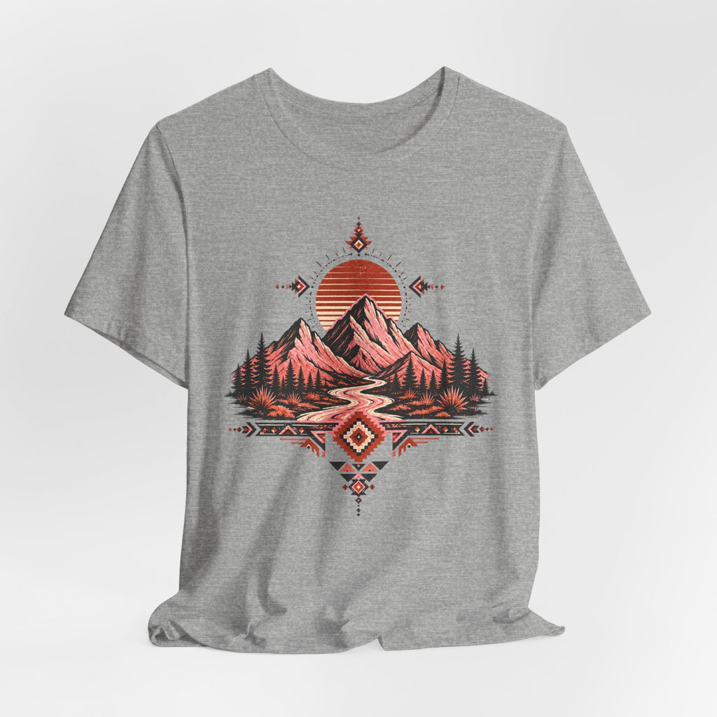 Southwest Mountain Sunset T-Shirt in White - bold Southwest mountain sunset graphic tee, Barely Outdoorsy Bella Canvas