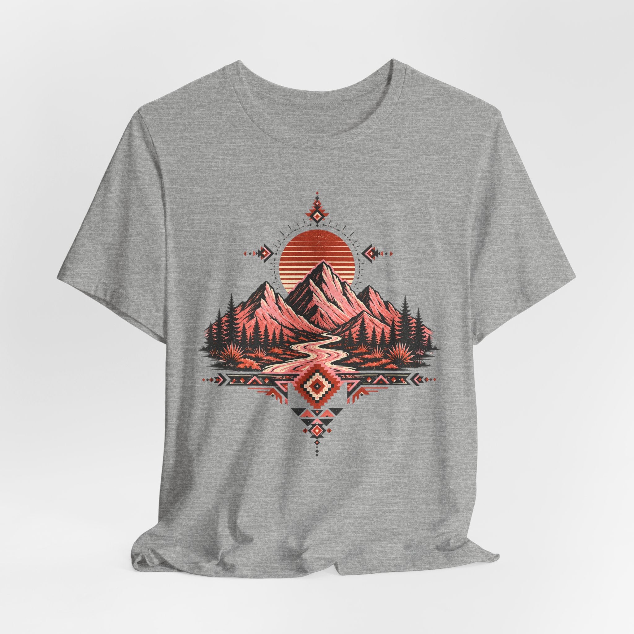 Southwest Mountain Sunset T-Shirt in White - bold Southwest mountain sunset graphic tee, Barely Outdoorsy Bella Canvas