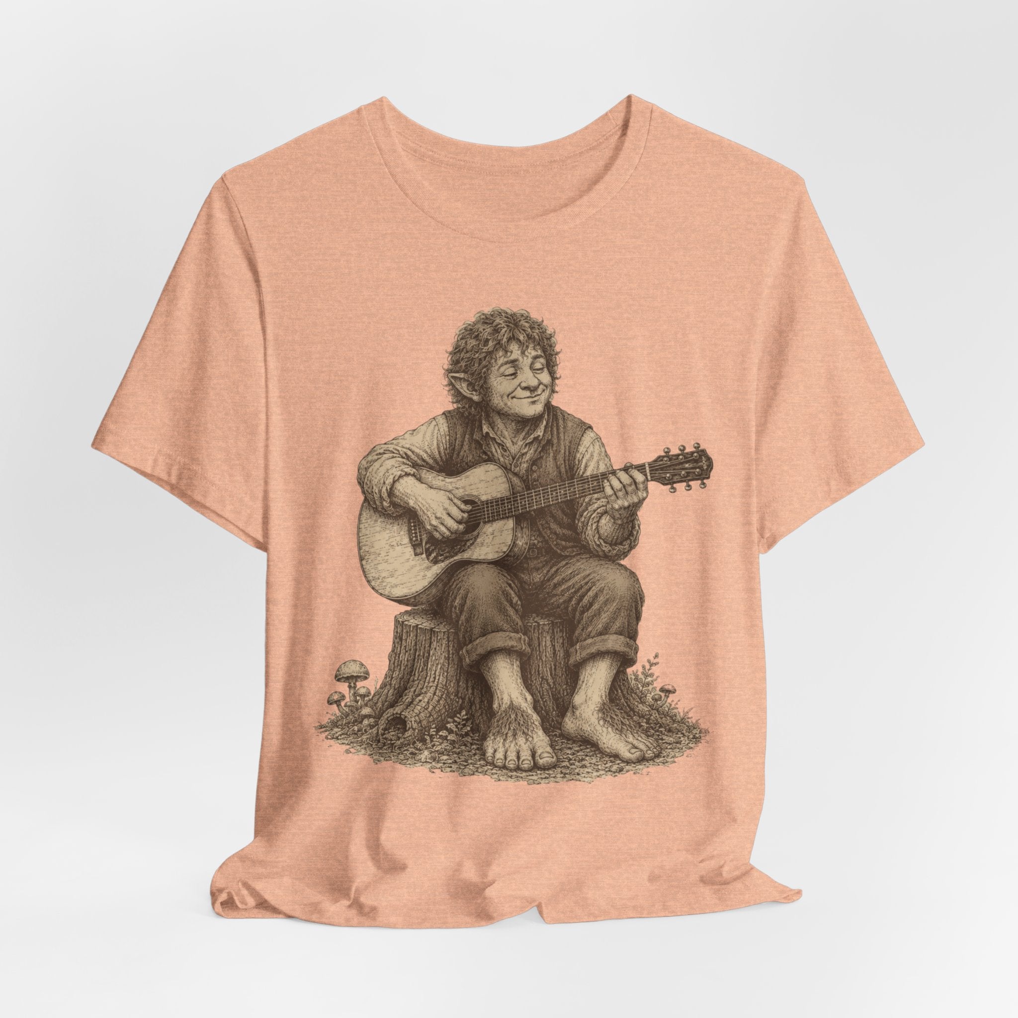Halfling Guitar Tee in White - funny D&D halfling bard guitar stump shirt, Barely Outdoorsy