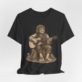 Halfling Guitar Tee flat lay Dark Grey Heather - unisex crew neck vintage halfling guitar graphic tee, Barely Outdoorsy