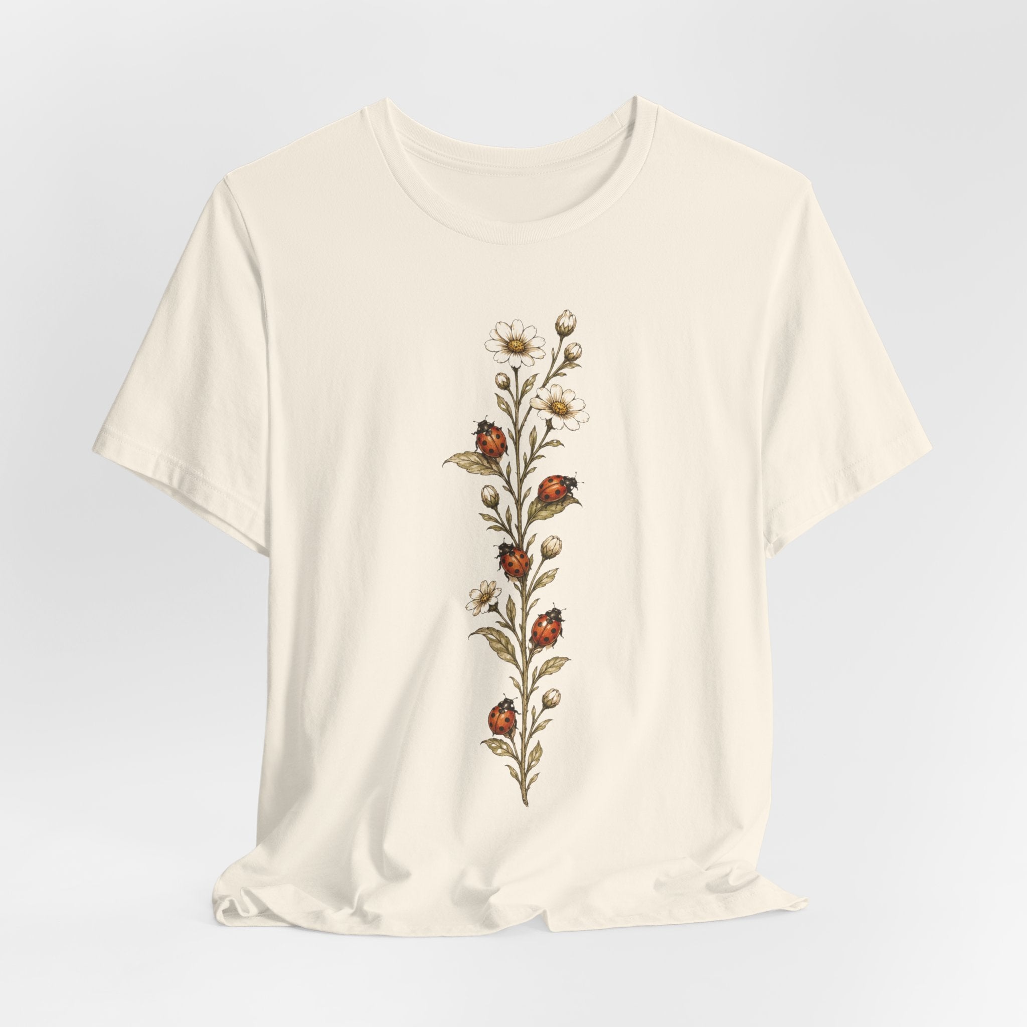 Ladybug Daisy Vine Botanical Tee in Maroon - vintage naturalist ladybug daisy vine shirt, Barely Outdoorsy