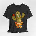 Happy Cactus Retro 70s T-Shirt in Dark Grey Heather - retro 70s cartoon happy cactus plant graphic tee, Barely Outdoorsy Bella Canvas 3001