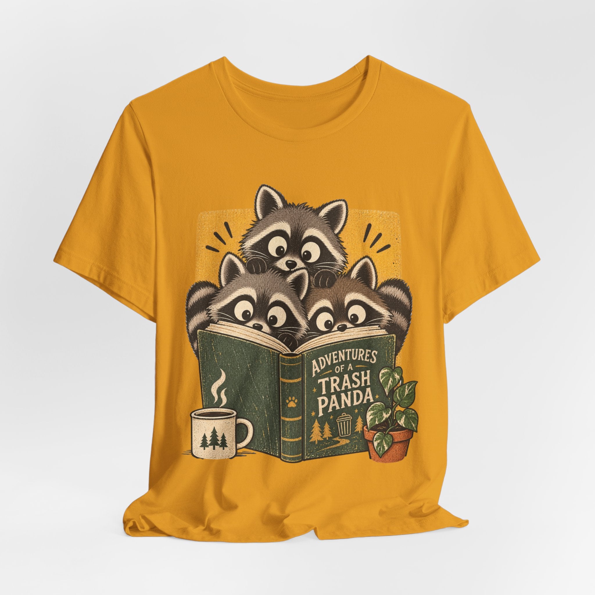 Adventures of a Trash Panda T-Shirt in Dark Grey Heather - funny raccoon adventure goblincore graphic tee, Barely Outdoorsy Bella Canvas 3001
