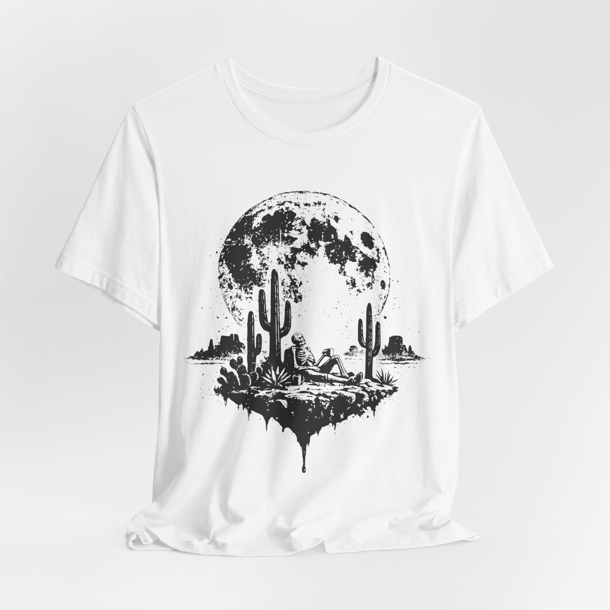 Skeleton Desert Coffee Tee in Mauve - skeleton desert coffee vibes humor shirt, Barely Outdoorsy Bella Canvas 3001