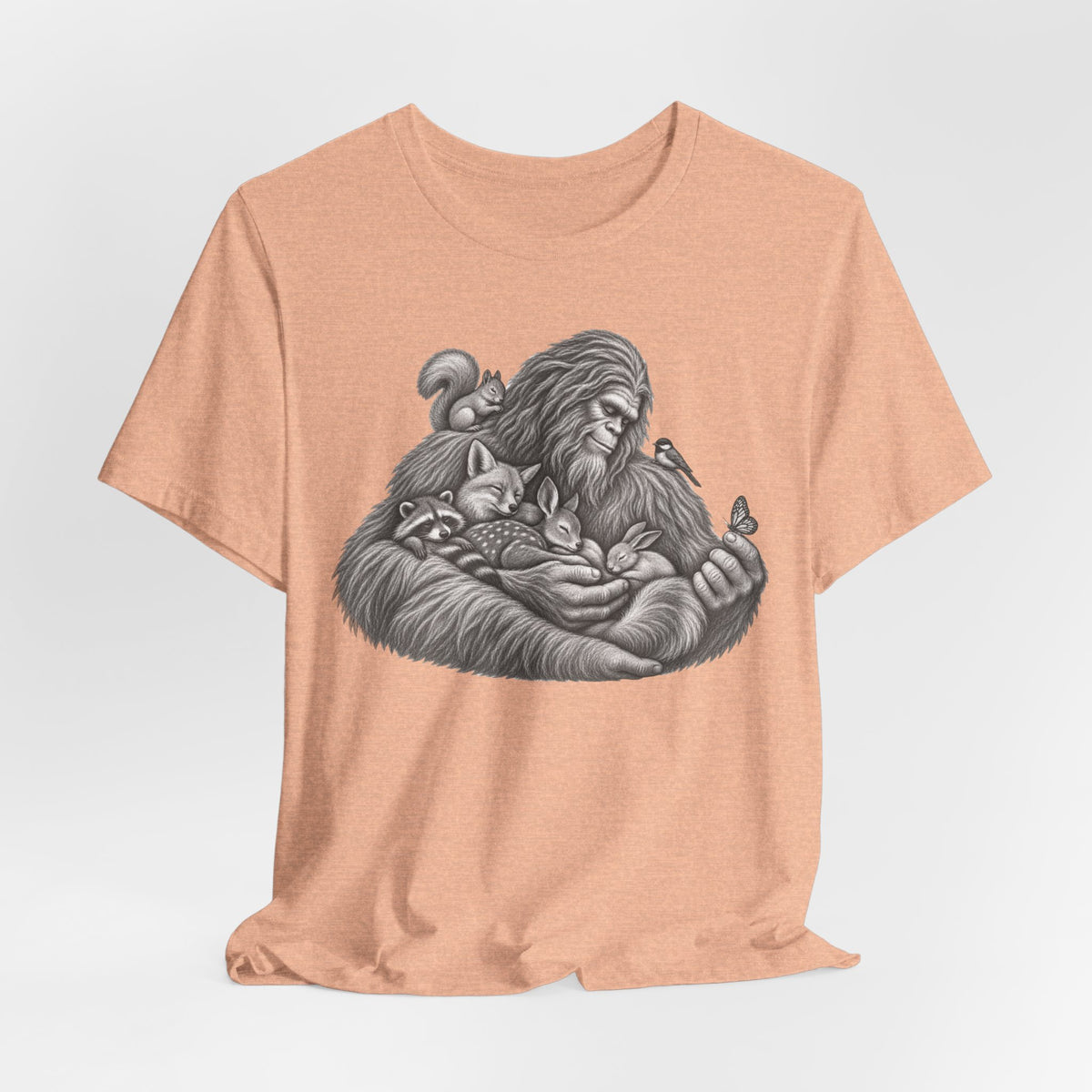 Guardian of the Forest Bigfoot Tee in White - painterly Sasquatch forest guardian shirt, Barely Outdoorsy