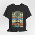 Raptors of North America Identification T-Shirt in Heather True Royal detail - vintage raptors identification close-up graphic, Barely Outdoorsy Bella Canvas