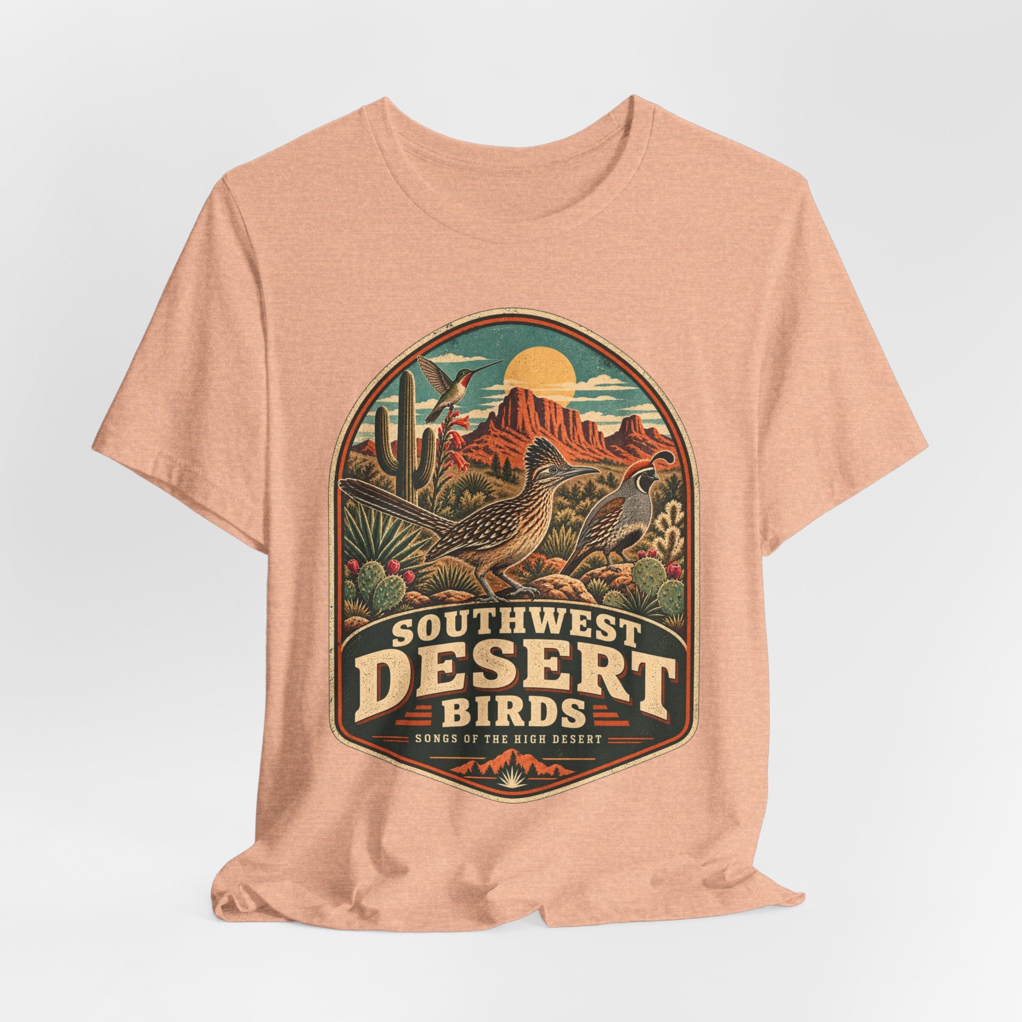 Southwest Desert Birds T-Shirt in Dark Grey Heather - Southwest desert birds wildlife graphic tee, Barely Outdoorsy Bella Canvas 3001