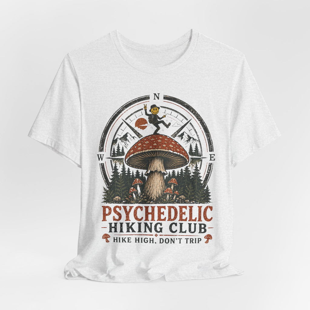 Psychedelic Hiking Club T-Shirt in Athletic Heather - dark cottagecore hiking club graphic tee, Barely Outdoorsy Bella Canvas 3001