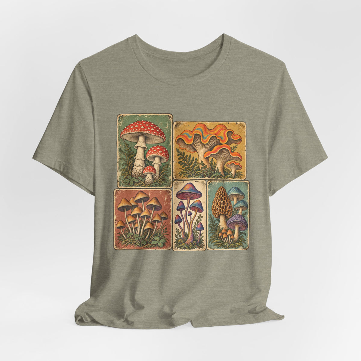 Favorite Mushroom Cards T-Shirt in Ocean Blue - goblincore psychedelic mushroom card deck fungi graphic tee, Barely Outdoorsy