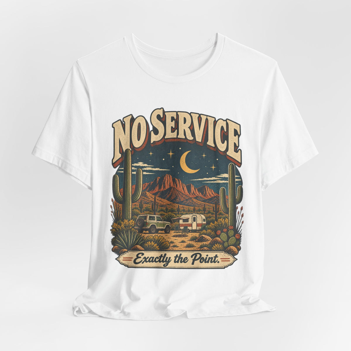 No Service Exactly the Point T-Shirt flat lay Athletic Heather - unisex crew neck no service hiking graphic tee, Barely Outdoorsy