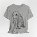 Owl Fine Line Tee in Heather Ice Blue - fine line owl portrait shirt, Barely Outdoorsy Bella Canvas
