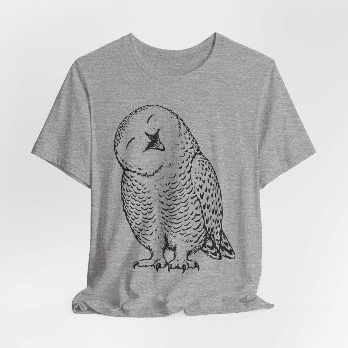 Owl Fine Line Tee in Heather Ice Blue - fine line owl portrait shirt, Barely Outdoorsy Bella Canvas