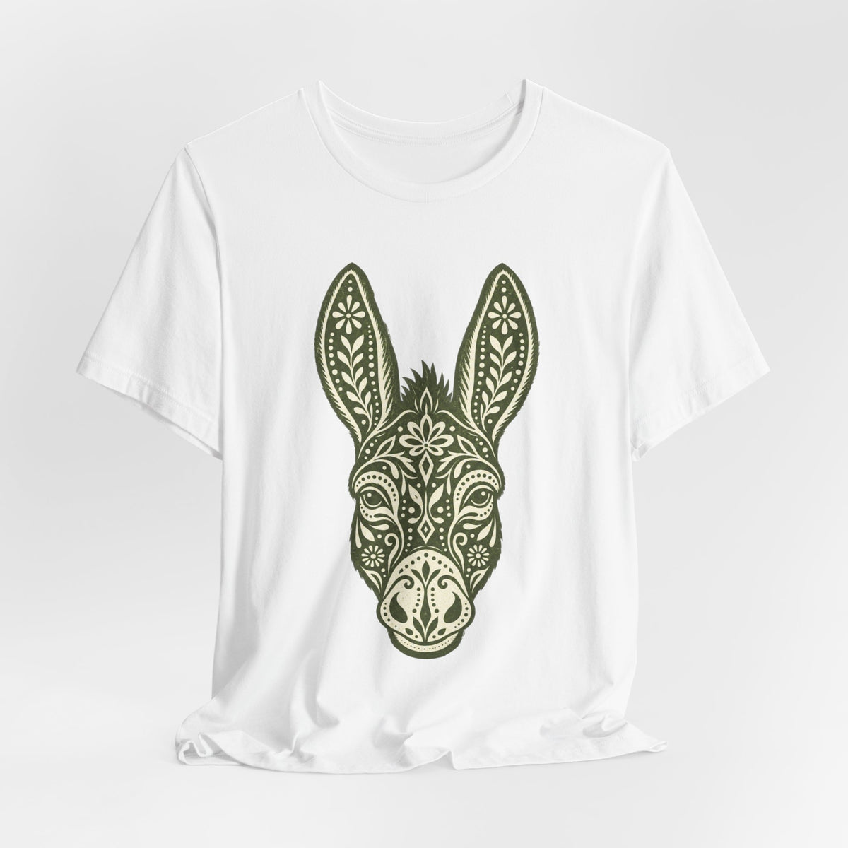 Ornamental Folk Art Donkey T-Shirt in White - funny folk art ornamental donkey wildlife graphic tee, Barely Outdoorsy