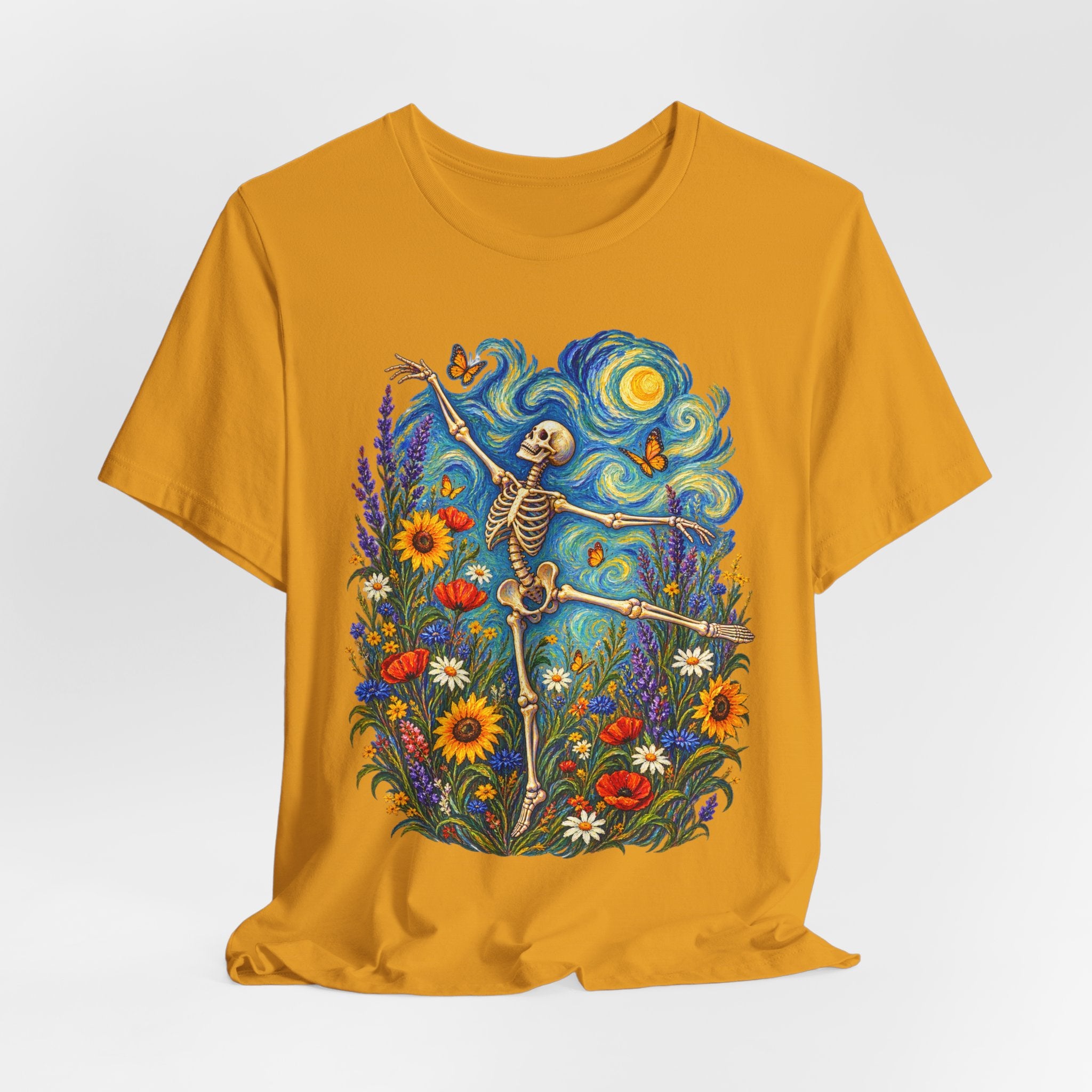 Starry Night Dancing Skeleton Tee in Heather True Royal - boho skeleton starry night wildflower shirt, Barely Outdoorsy