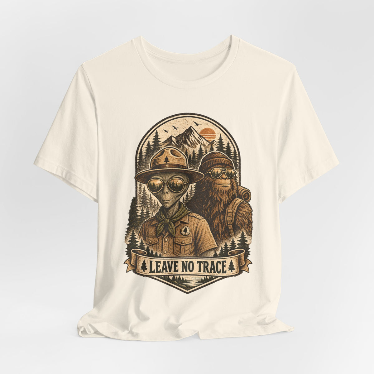 Alien Ranger Bigfoot T-Shirt in Maroon - funny alien ranger Bigfoot park graphic tee, Barely Outdoorsy Bella Canvas