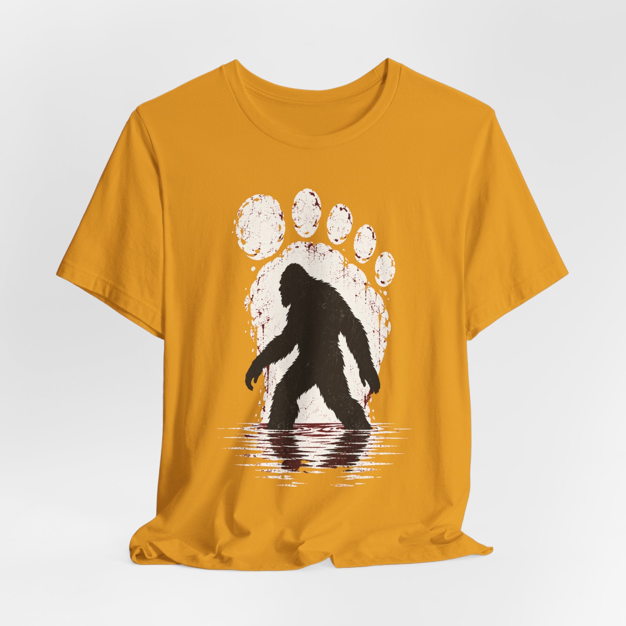 Bigfoot Paw Print Silhouette T-Shirt in Maroon - minimalist Sasquatch paw graphic tee, Barely Outdoorsy Bella Canvas